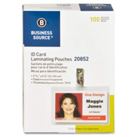 Business Source Laminating Pouches, Govt Card, 5Mil, 2.94 in. x 4.13 in., CL, 100PK BU463790